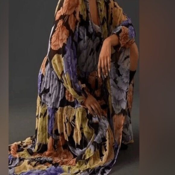 Marais Black Floral Chiffon Maxi Dress by Anthropologie - 2X - Picture 2 of 4